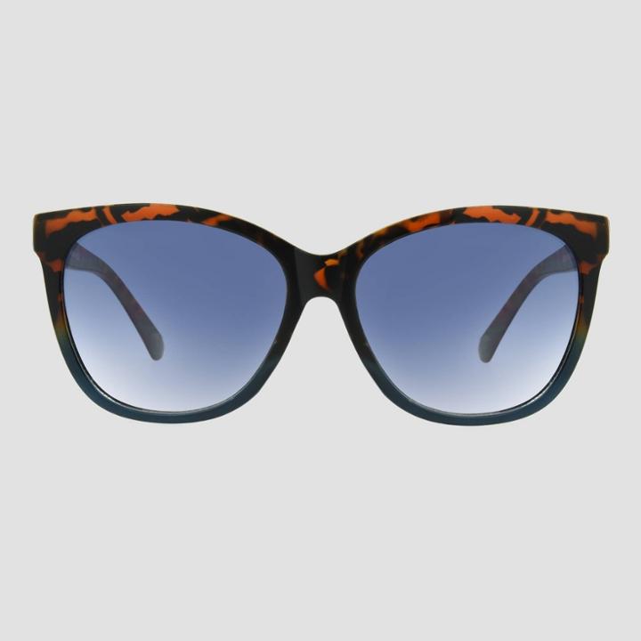 Women's Plastic Tortoise Shell Print Crystal Cateye Sunglasses - Universal Thread Blue
