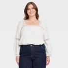 Women's Plus Size Balloon Long Sleeve Cropped Blouse - Universal Thread White