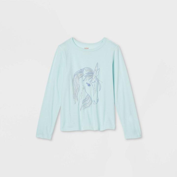 Kids' Adaptive Long Sleeve 'unicorn' Graphic T-shirt - Cat & Jack Turquoise