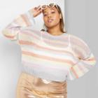 Women's Plus Size Striped Crewneck Pullover Sweater - Wild Fable Pink/blue/yellow 1x, Women's, Size: 1xl,