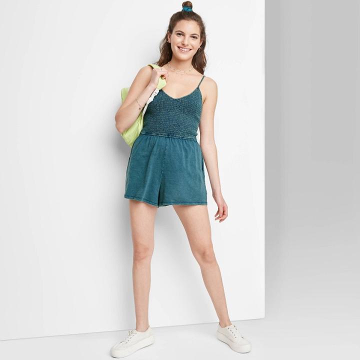 Women's Smocked Top Knit Romper - Wild Fable Deep Teal