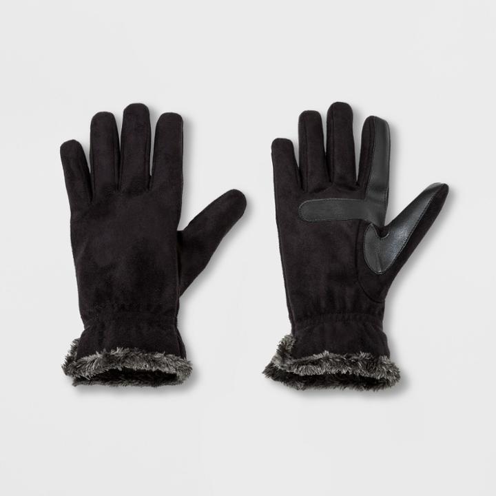 Isotoner Smartdri Women's Microsuede Gloves With Toggle And Faux Fur - Black/gray