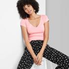 Women's Short Sleeve V-neck Fitted T-shirt - Wild Fable Coral Xs, Women's, Pink