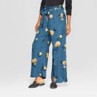 Women's Floral Print Paperbag Waist Wide Leg Pants - Xhilaration Indigo (blue)