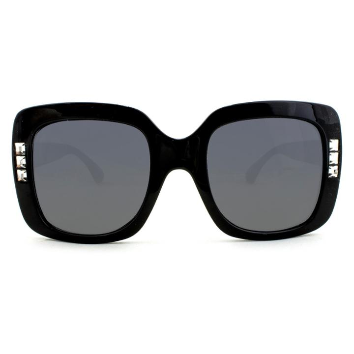 Women's Square Sunglasses With Stones And Smoke Lenses - A New Day Black