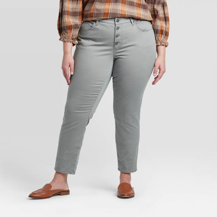 Women's Plus Size High-rise Button Fly Skinny Jeans - Universal Thread Gray