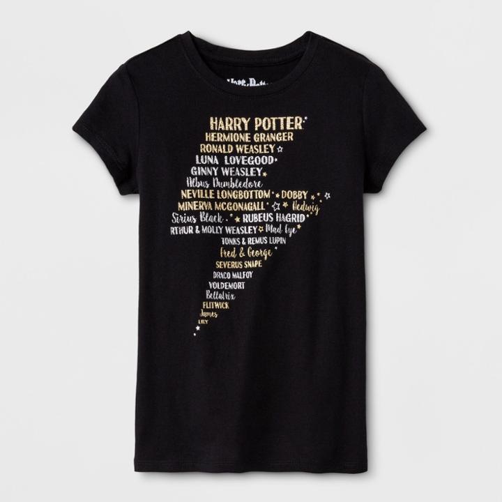 Girls' Harry Potter Bolt Names Graphic Short Sleeve T-shirt - Black