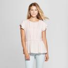 Women's Flutter Short Sleeve Windowpane Lace Back Top - Knox Rose Blush