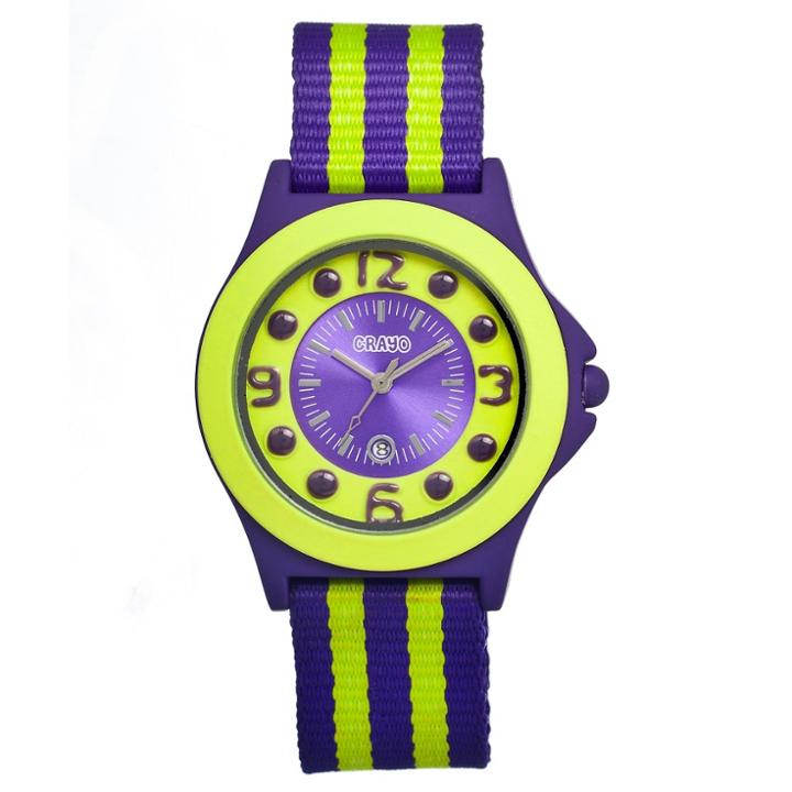 Women's Crayo Carnival Watch With Date Display And Two-tone Nylon Strap-purple/yellow, Purple