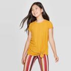 Petitegirls' Short Sleeve Knot Front Lettuce Edge T-shirt - Art Class Yellow