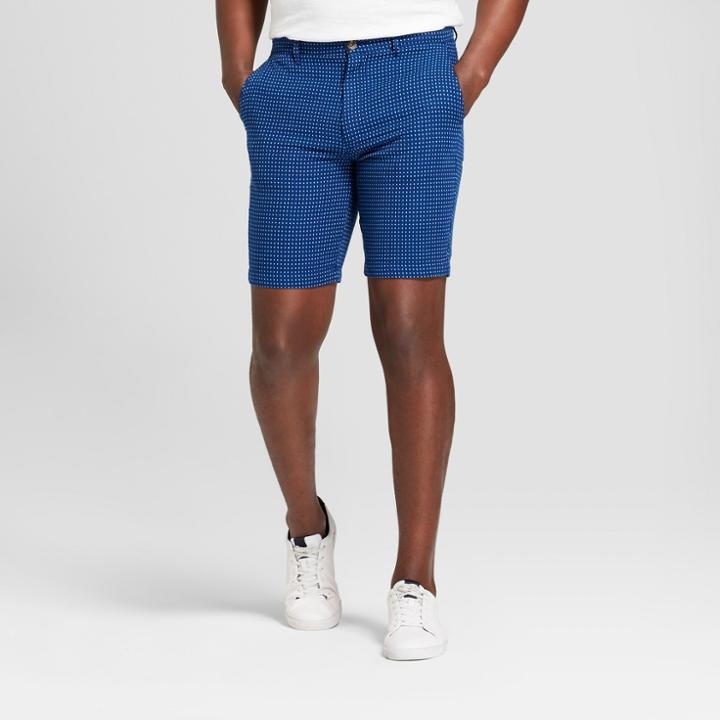Men's 9 Patterned Linden Flat Front Shorts - Goodfellow & Co Blue Dobby