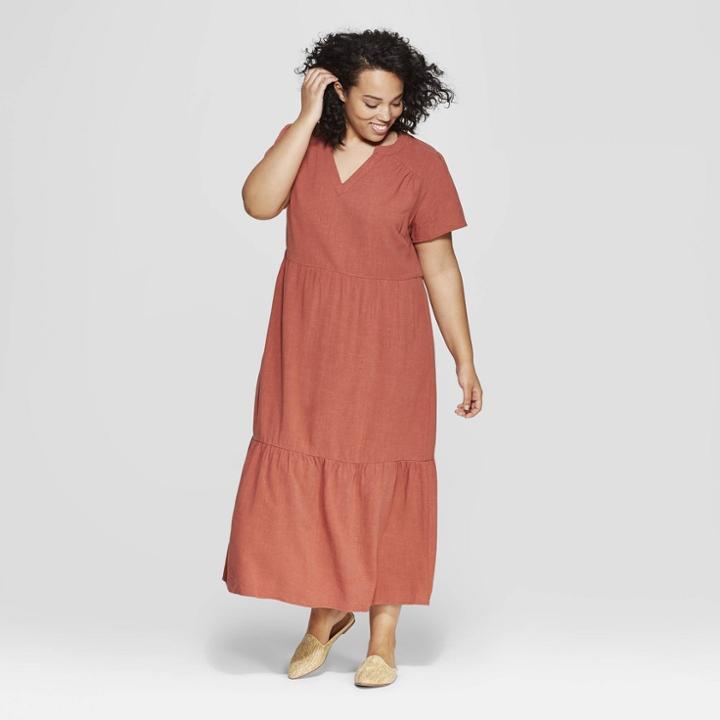 Women's Plus Size Short Sleeve V-neck Midi Dress - Universal Thread Copper 1x,