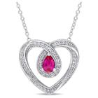 Target .67 Ct. T.w. Teardrop Created Pink Sapphire And .44 Ct. T.w. Created White Sapphire Heart Pendant Necklace In Sterling