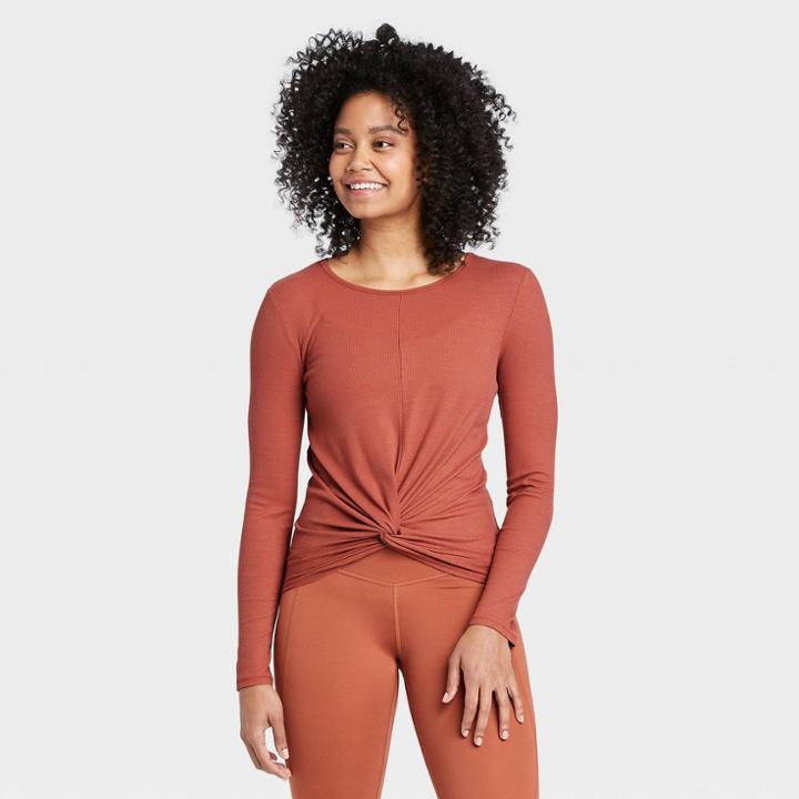 Women's Long Sleeve Twist-front T-shirt - All In Motion Rust Xs, Women's, Red