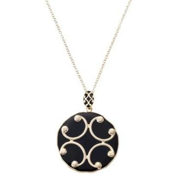 Bijou International Corporation Long Gold Necklace With Black And Gold Circle Pendant - Gold