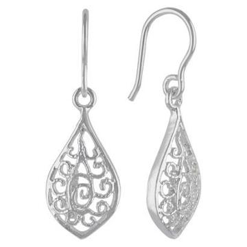 Roman & Sunstone Women's Silver Plate Dangle Earrings Teardrop Filigree -