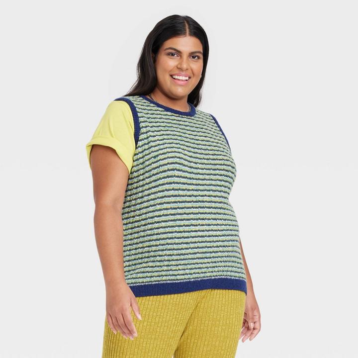 Women's Plus Size Crew Neck Pullover Sweater - Ava & Viv Blue