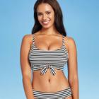 Juniors' Ribbed Tie-front Bralette Bikini Top - Xhilaration Black Stripe D/dd Cup