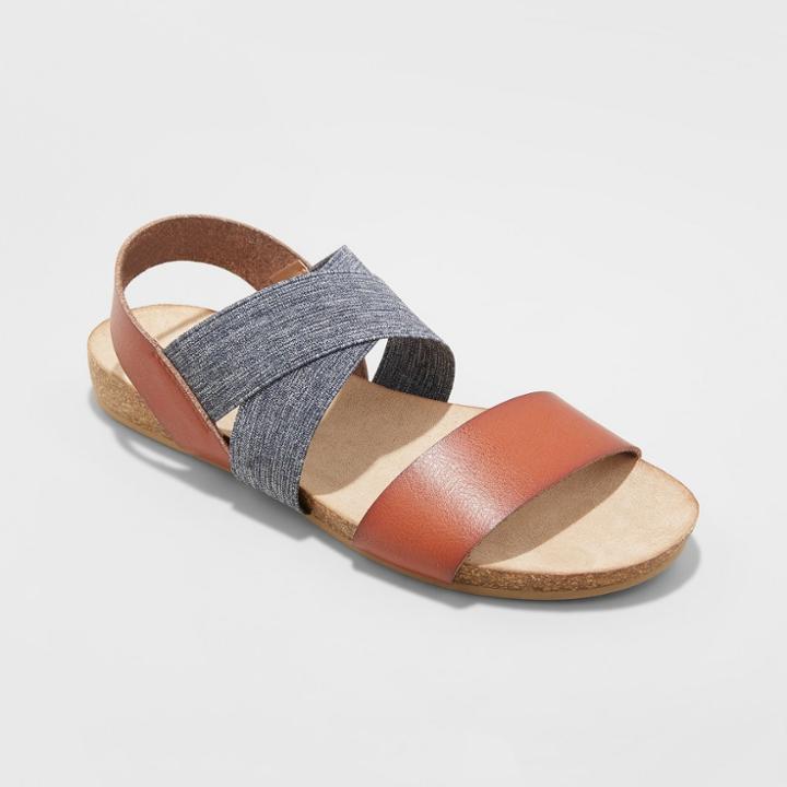 Women's Kerryn Wide Width Elastic Strap Footbed Slide Sandals - Universal Thread Cognac 5w, Size: