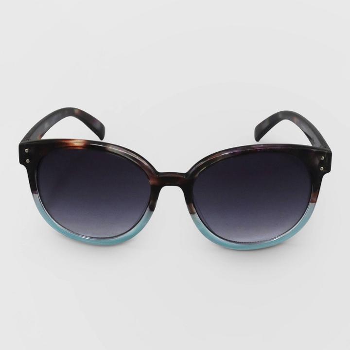 Women's Animal Print Tortoise Print Round Sunglasses - A New Day Blue, Women's, Size: Small, Blue/green