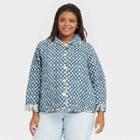 Women's Plus Size Quilted Button-front Jacket - Universal Thread Blue Ikat