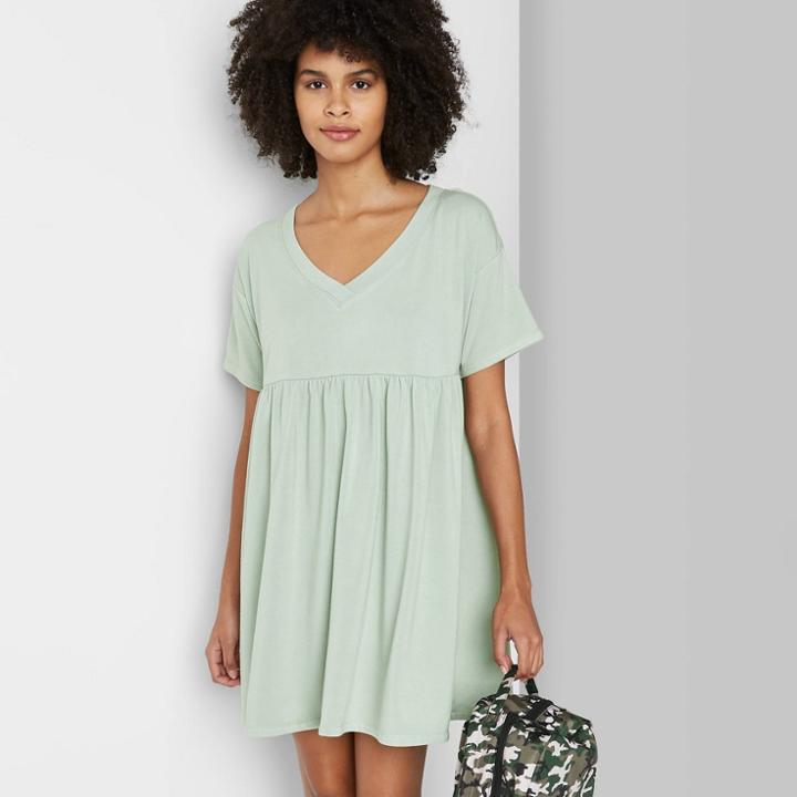 Women's Short Sleeve Babydoll Sweatshirt Dress - Wild Fable Soft Sage