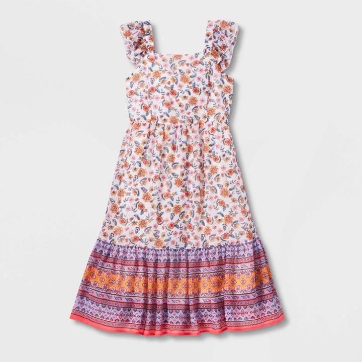 Zenzi Girls' Tiered Floral Dress - Cream