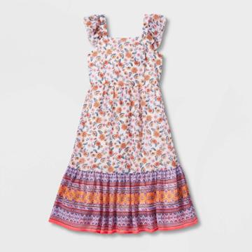 Zenzi Girls' Tiered Floral Dress - Cream