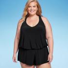 Women's V-neck Racerback Swim Romper One Piece Swimsuit - Aqua Green Black16
