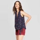 Women's Floral Print Sleeveless V-neck Printed Wrap Top - Universal Thread Navy