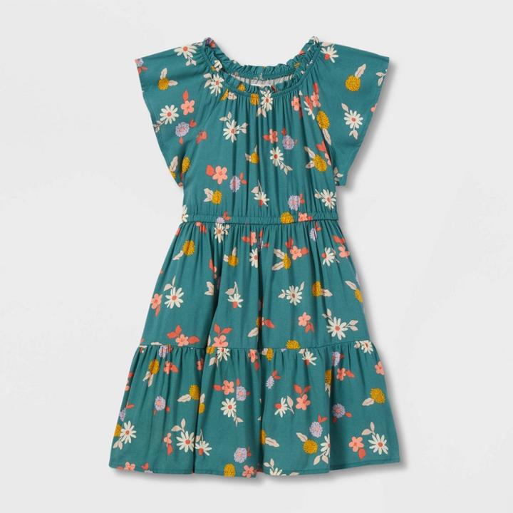 Girls' Short Sleeve Challis Dress - Cat & Jack Ocean Green