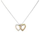 Zirconite Intertwined Heart Charm Pendant Station Necklace Silver