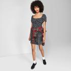 Petitewomen's Floral Print Square Neck Short Sleeve Woven Mini Dress - Wild Fable Black