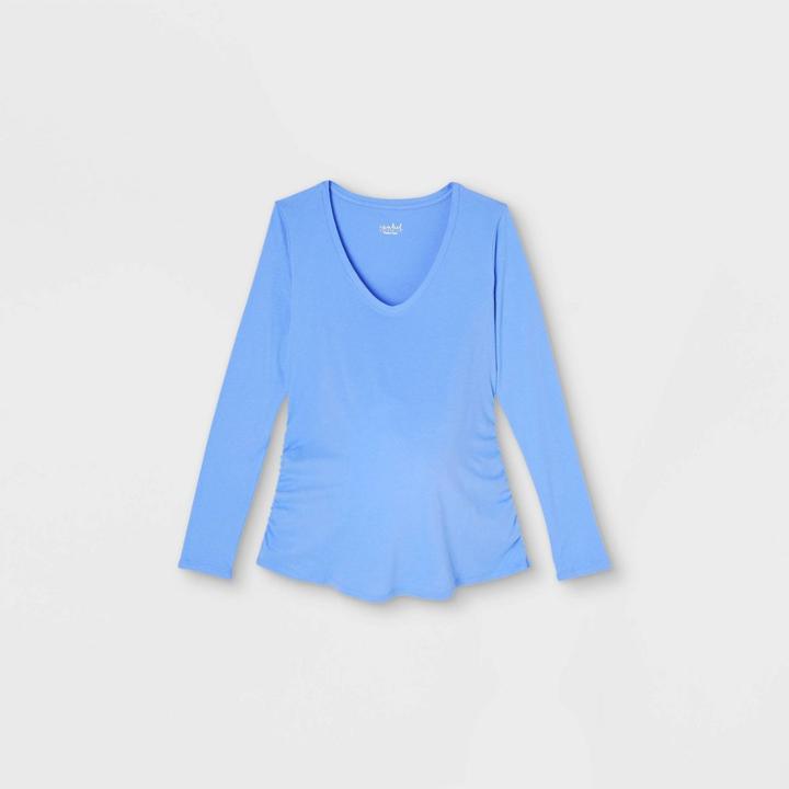 Maternity Long Sleeve Scoop Neck Side Shirred T-shirt - Isabel Maternity By Ingrid & Isabel Blue