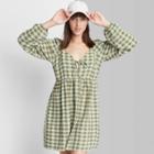 Women's Long Sleeve Tie-front Muse Dress - Wild Fable Sage Green Gingham Check