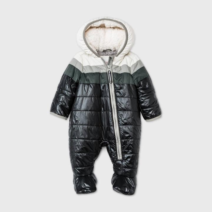 Baby Colorblock Puffer Snowsuit - Cat & Jack Black/gray Newborn