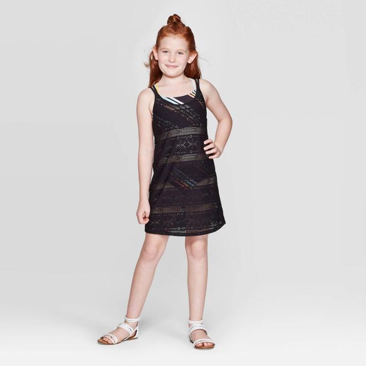 Girls' Enchanted Crochet Cover Up Dress - Art Class Black