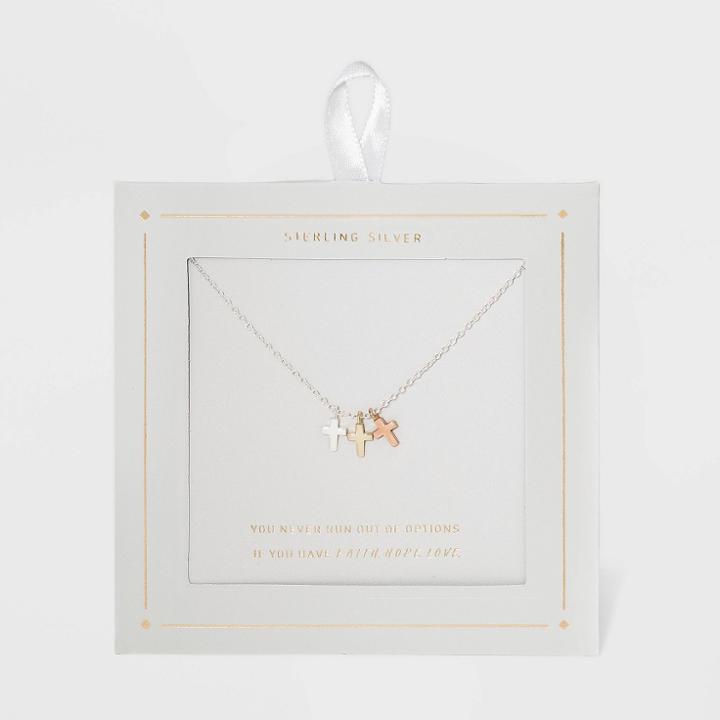 Distributed By Target Sterling Silver Triple Cross Tri Tone Necklace -