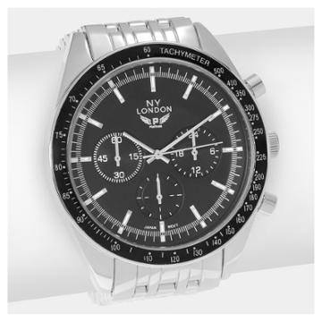 Men's Ny London Large Round Face Tachymeter Link Bracelet Watch -