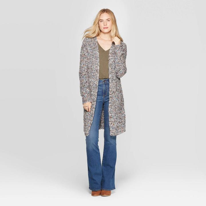 Women's Long Sleeve Textured Duster Cardigan - Universal Thread Gray