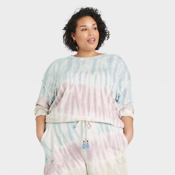 Women's Plus Size Leisure Sweatshirt - Knox Rose Tie-dye 1x, Multicolor Tie-dye
