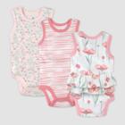 Honest Baby 3pk Sleeveless Ruffle Floral Bodysuit - Pink Newborn