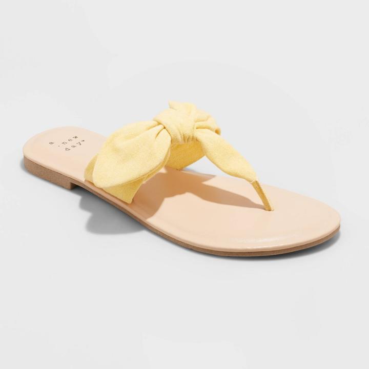 Women's Hannah Knotted Bow Flip Flop Sandals - A New Day Yellow