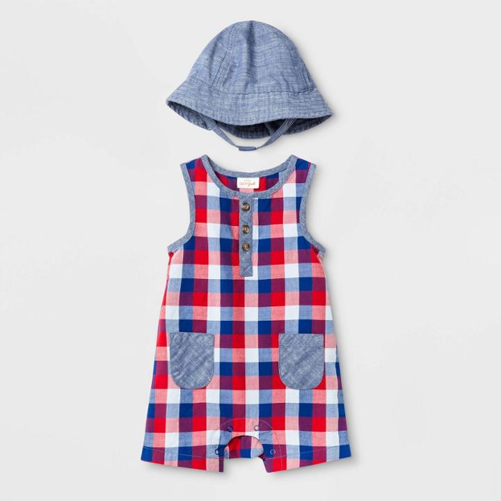 Baby Boys' Woven Plaid Rompers With Hat - Cat & Jack Navy Newborn, Boy's,