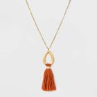 Smooth Teardrop With Woven Tassel Pendant Necklace - Universal Thread Rust, Red