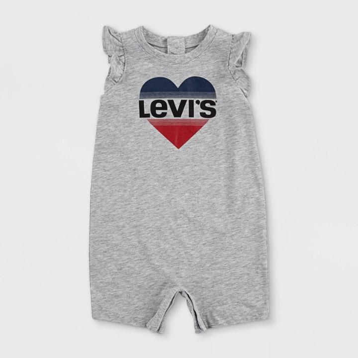 Levi's Baby Girls' Ruffle Sleeve Romper - Light Gray Heather Newborn
