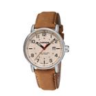 Men's Wenger Attitude Outdoor - Swiss Made - Beige Dial Leather Strap Watch - Brown, Desert