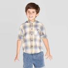 Toddler Boys' Long Sleeve Plaid Button-down Hoodie Shirt - Art Class Blue/yellow