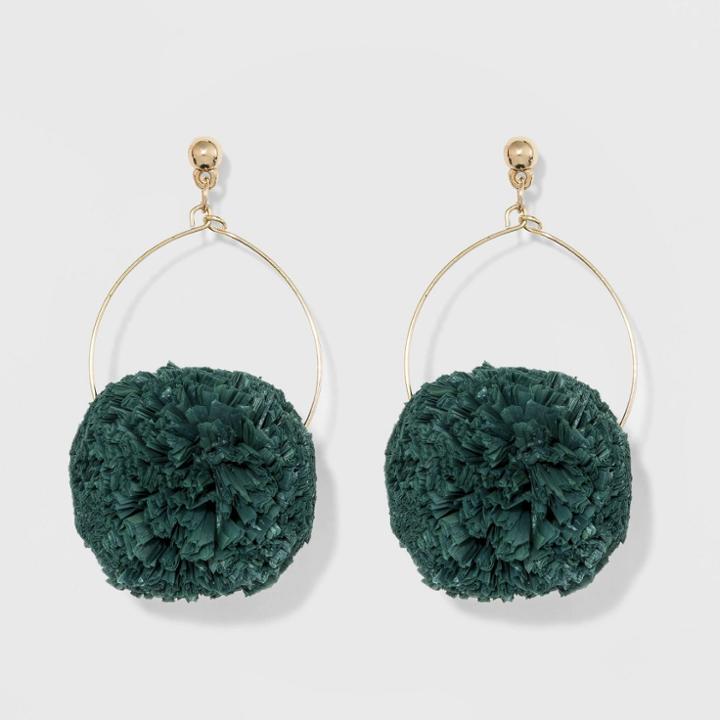 Wire Tear Drop With Pom Trim Earrings - A New Day Teal