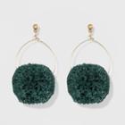 Wire Tear Drop With Pom Trim Earrings - A New Day Teal